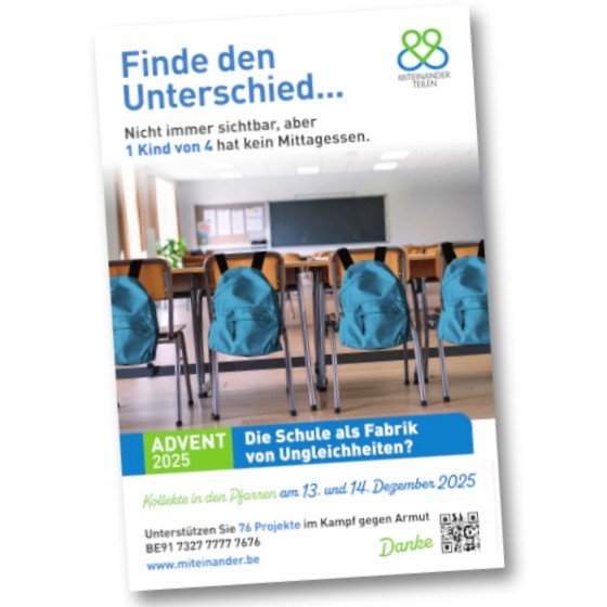 Plakat : Advent 2025 - Die Schule als Fabrik von Ungleichheit ? Kollekte in de Pfarren am 13. und 14. Dezember