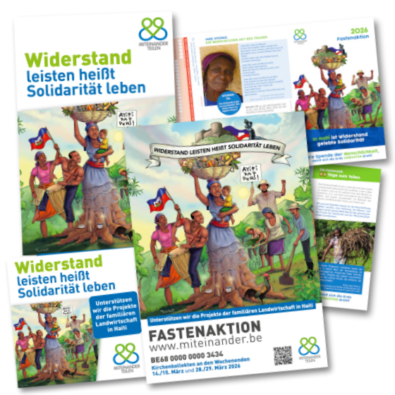 Die Dokumente der Fastenaktion 2026 in fächerförmig ausgelegt