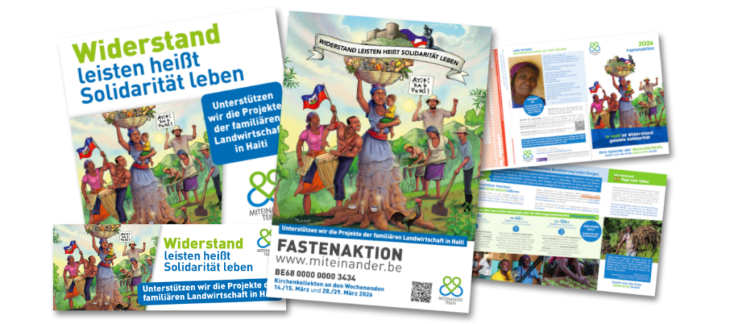 Die Dokumente der Fastenaktion 2026 in fächerförmig ausgelegt